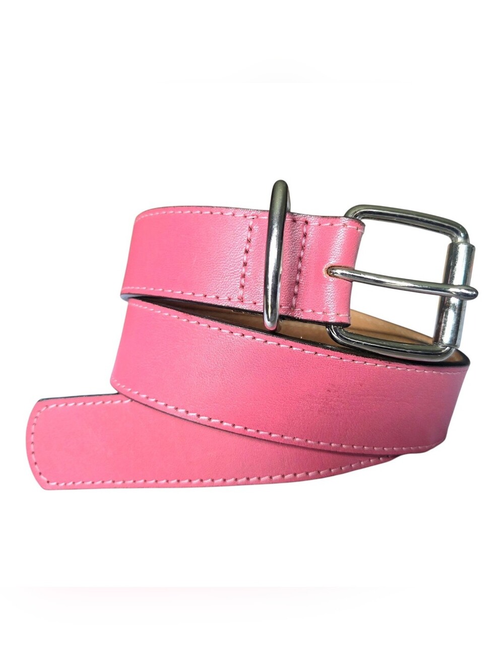 VINTAGE BANANA REPUBLIC Italian Leather Belt  STITCHED Buckle 90's Mauve Pink XS